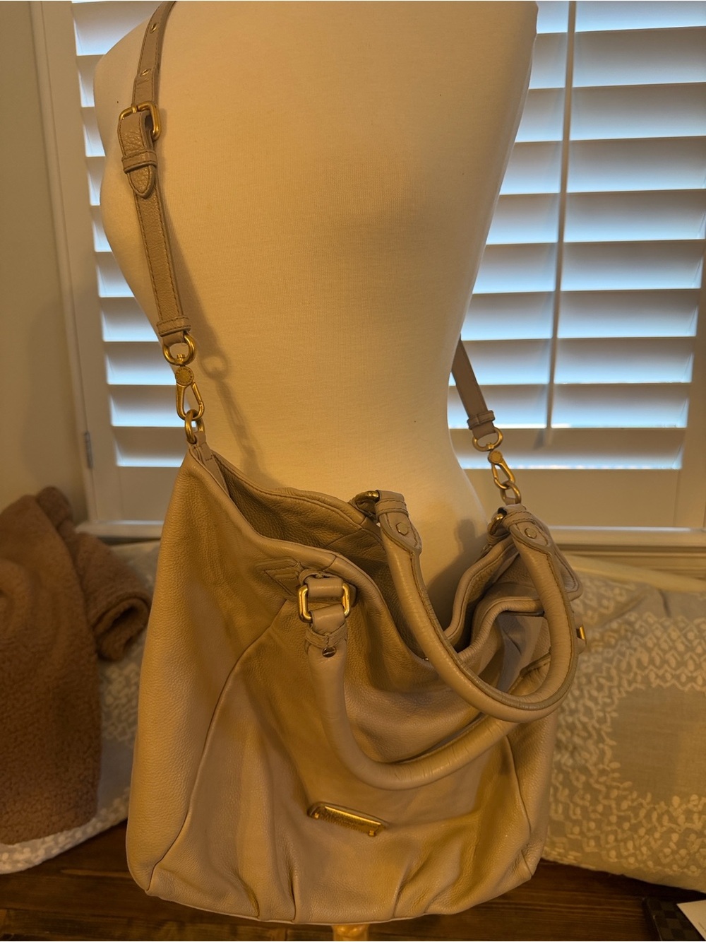 Marc By Marc Jacobs Taupe Leather Slouchy Fran Shoulder Bag with Gold Hardware